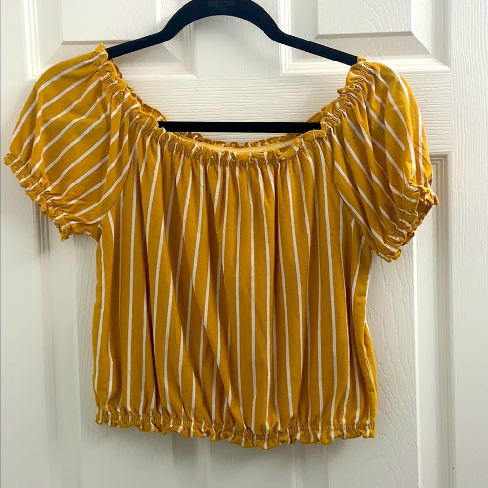 Yellow Striped Crop Top Off the Shoulder